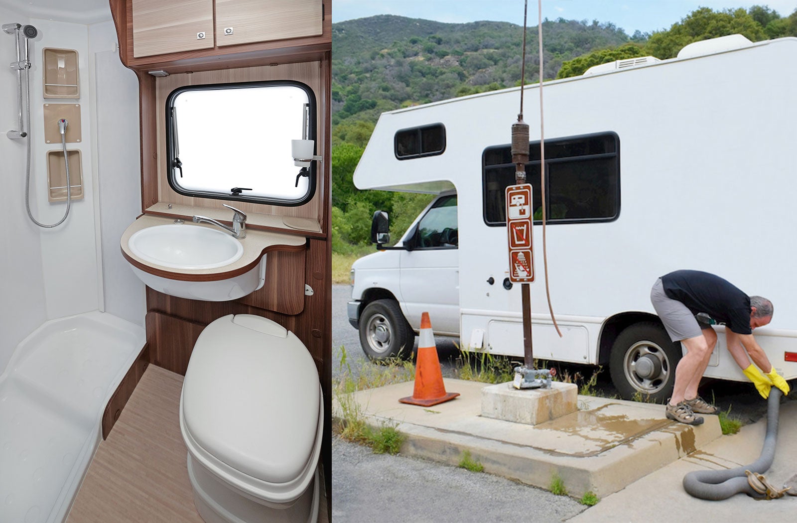 Portable RV/camper toilet and holding tank setup in Merrimack, New Hampshire