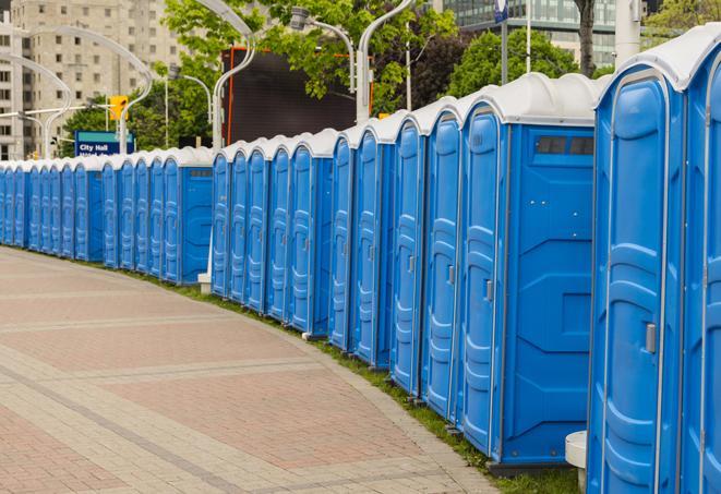 Seasonal porta potty units set up at a Merrimack, New Hampshire venue