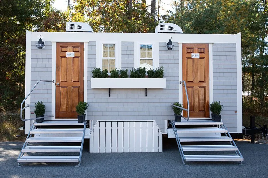 Wedding restroom units discretely staged at a venue in Merrimack, New Hampshire